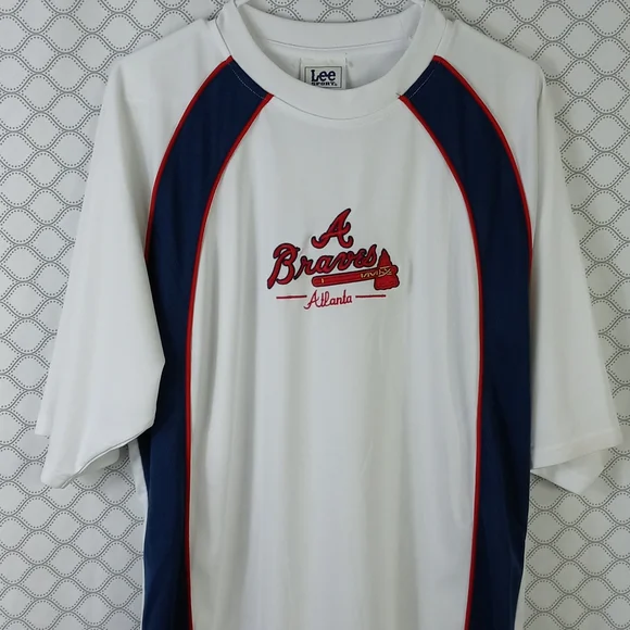 Men's Xl LEE Atlanta Braves embroidered 100% polyester white short sleeve shirt - Picture 2 of 7